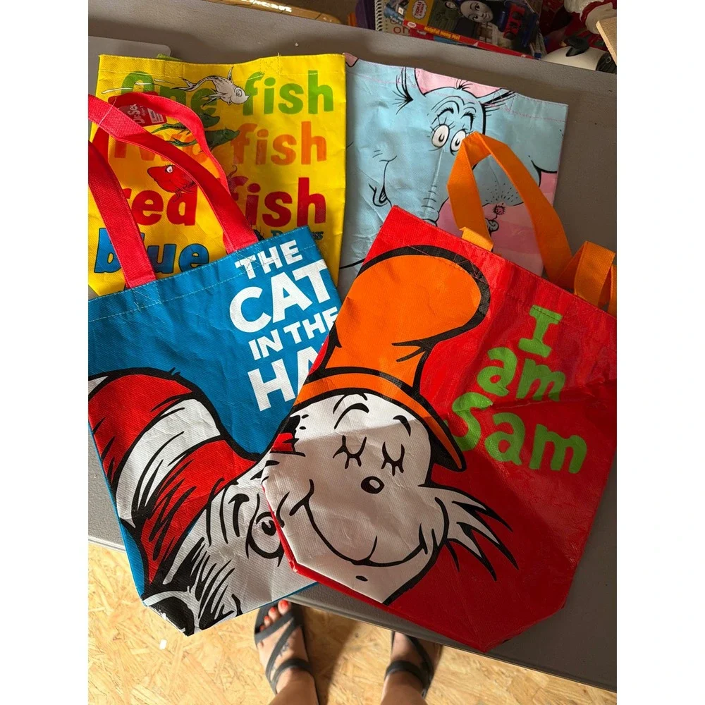 Dr Seuss Reusable Tote Bag Set Cat in the Hat Horton Sam I Am 4 Pack 2010 Vandor